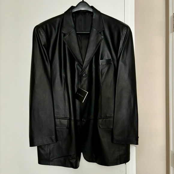 J. Ferrar Lambskin Black Leather 3 Buttons Men’s Sports Coat Size Large - Picture 2 of 16